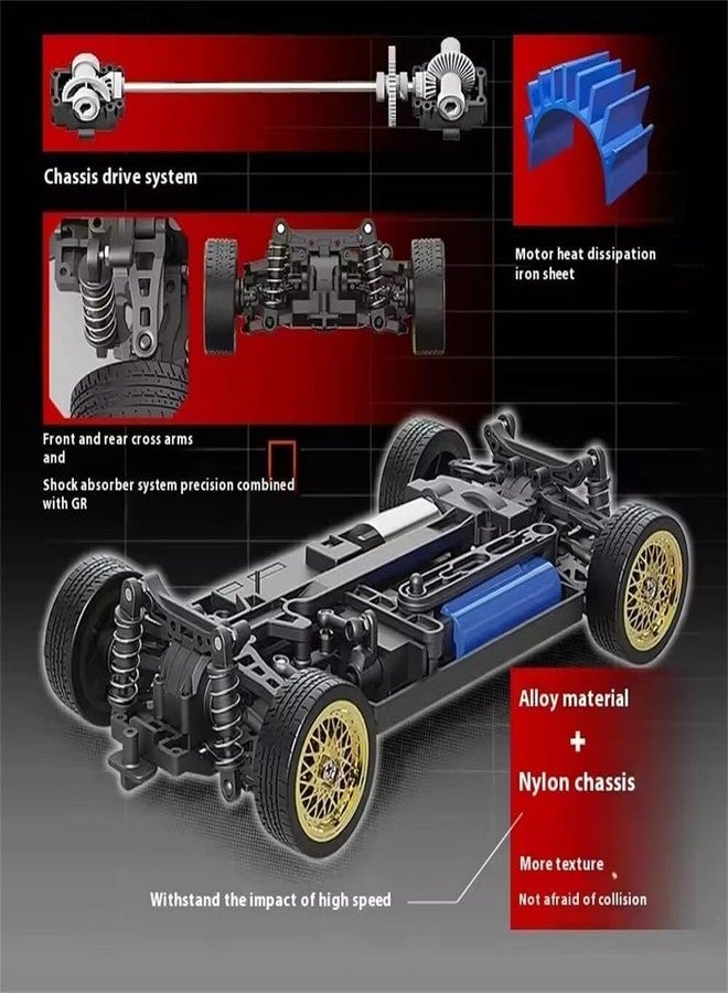 GORMERY RC Drift Car for Kids Adults 1:16 Scale 2.4Ghz 4WD High Speed RTR Racing Car 30KM/H with Led Lights Remote Control Vehicle Sport Toy Gifts,Two Batteries & Drift Tire Included, Silver - Image 5